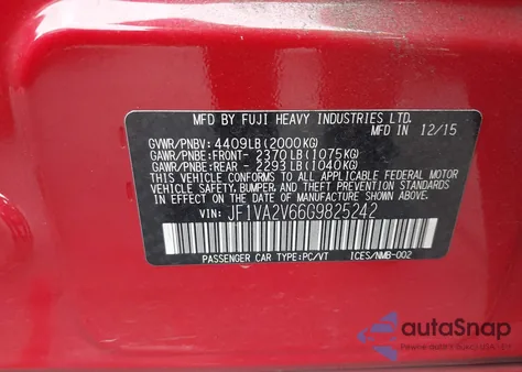 2016 Subaru Wrx Sti from USA, damaged, VIN JF1VA2V66G9825242